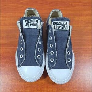 Converse All Star No Lace Navy Raw Hem Slip on Sneakers Youth Kids Unisex SZ 12